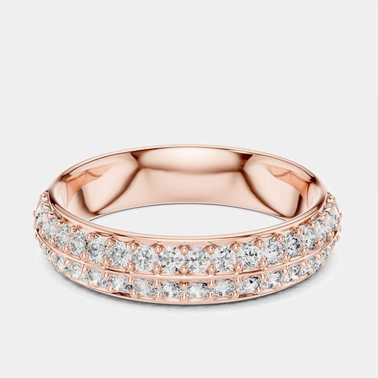 Pre Owned 0.5 cts Double Line Round Cut 18k Rose Gold Lab Grown Diamond Ring Size 53