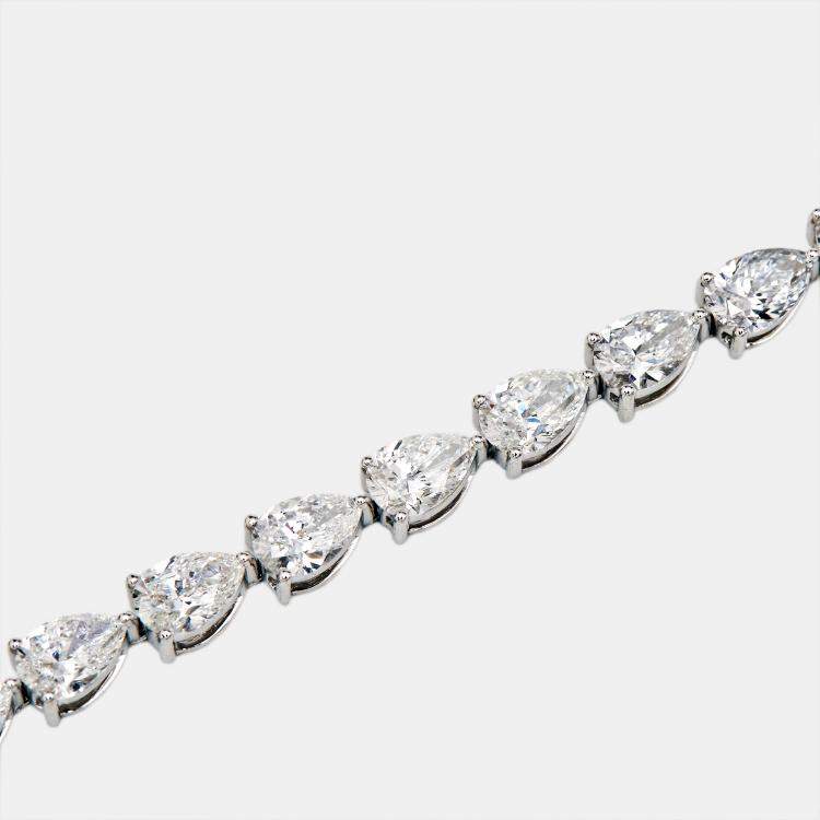 Pre Owned 9.3 cts Pear Brilliant Lab Grown Diamond 18k White Gold Tennis Bracelet