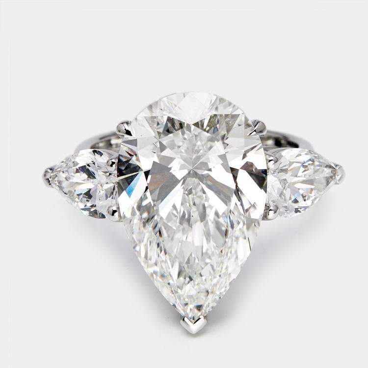 مملوكة مسبقًا 4.5 cts Triology Pear Brilliant Lab Grown Diamond 18k White Gold Ring Size 55