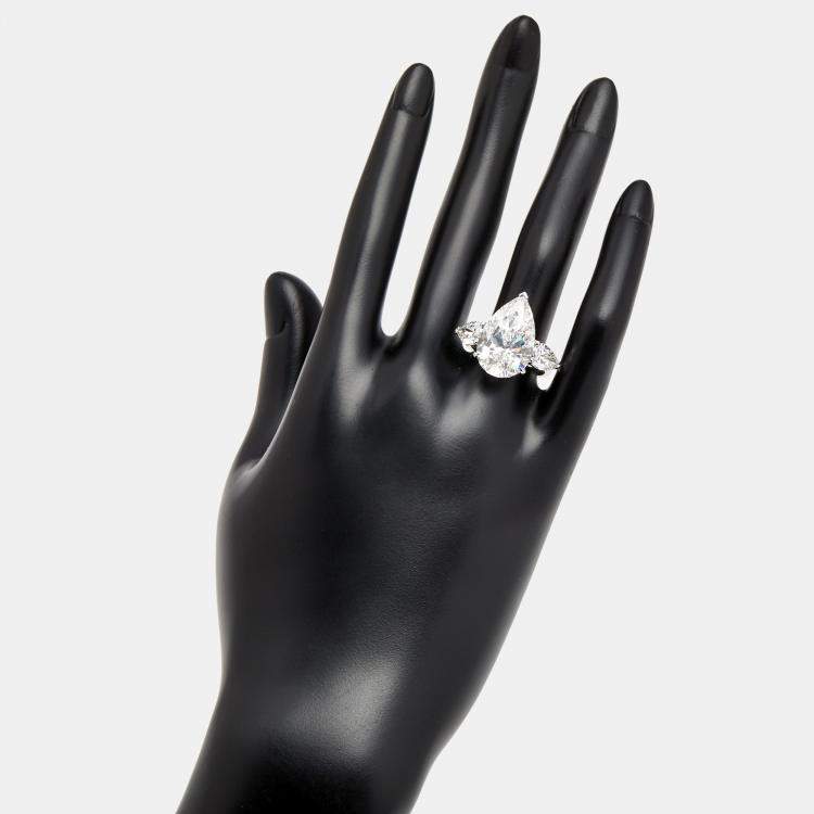 مملوكة مسبقًا 12.00 cts Pear Brilliant Lab Grown Diamond 18k White Gold Ring Size 53
