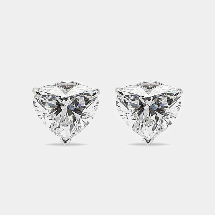 Pre Owned 6.00 cts Heart Brilliant Cut 18k White Gold Lab Grown Diamonds Solitaire Stud Earrings