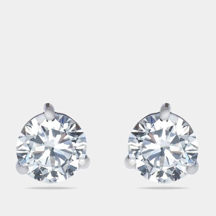 Pre Owned 0.62 cts Round Brilliant Cut 18k White Gold Lab Grown Diamonds Solitaire Stud Earrings