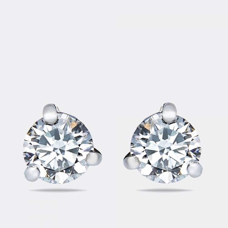 Pre Owned 2.09 cts Round Brilliant Cut 18k White Gold Lab Grown Diamonds Solitaire Stud Earrings