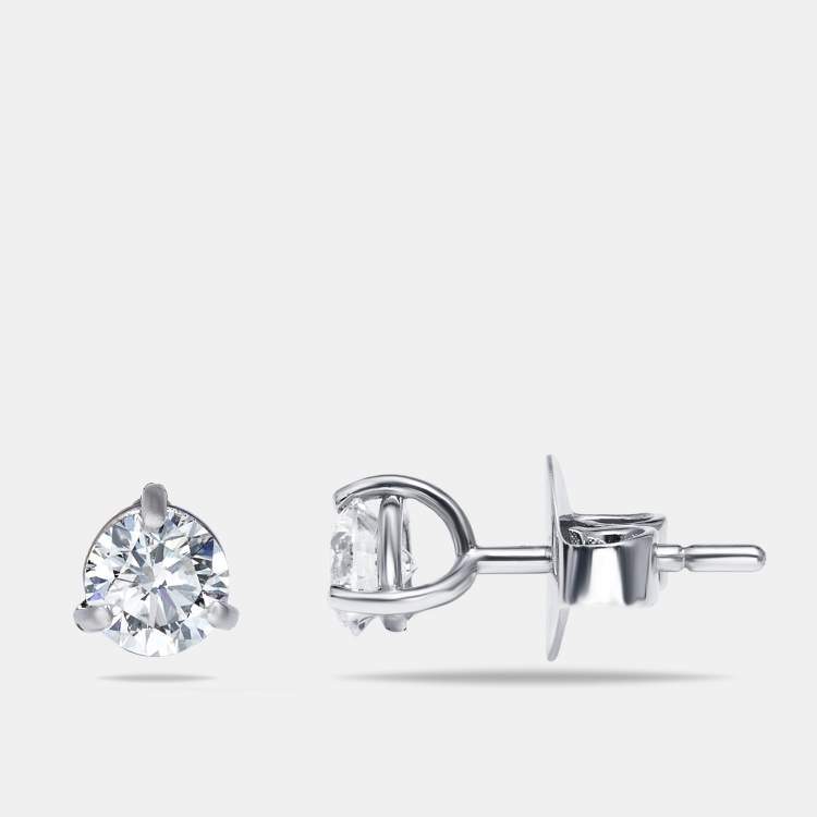 Pre Owned 1.02 cts Round Brilliant Cut 18k White Gold Lab Grown Diamonds Solitaire Stud Earrings