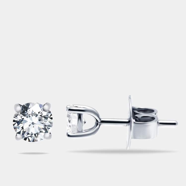 Pre Owned 0.65 cts Round Brilliant Cut 18k White Gold Lab Grown Diamonds Solitaire Stud Earrings