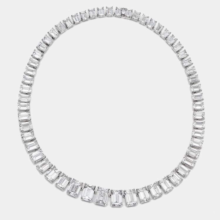 Pre Owned 107.13 cts Emerald Cut Lab Grown Diamond 18k White Gold Necklace