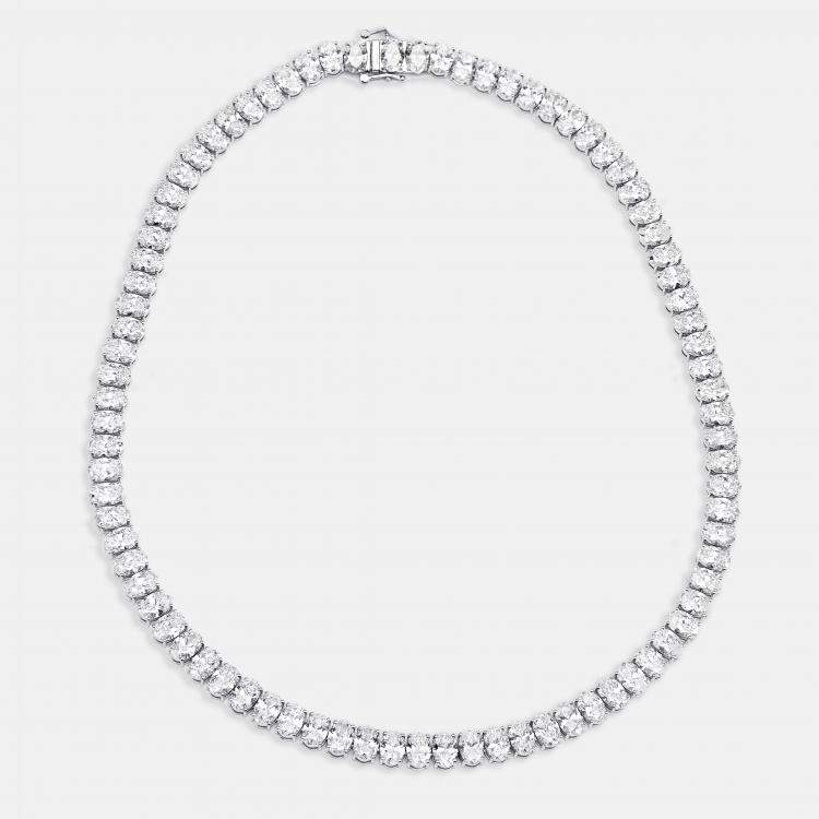 Pre Owned 44 cts Oval Lab Grown Diamond 18k White Gold Necklace