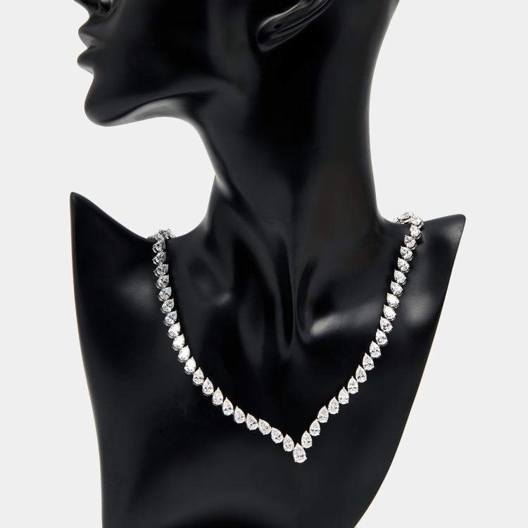 Pre Owned 30 cts Pear Lab Grown Diamond 18k White Gold Necklace