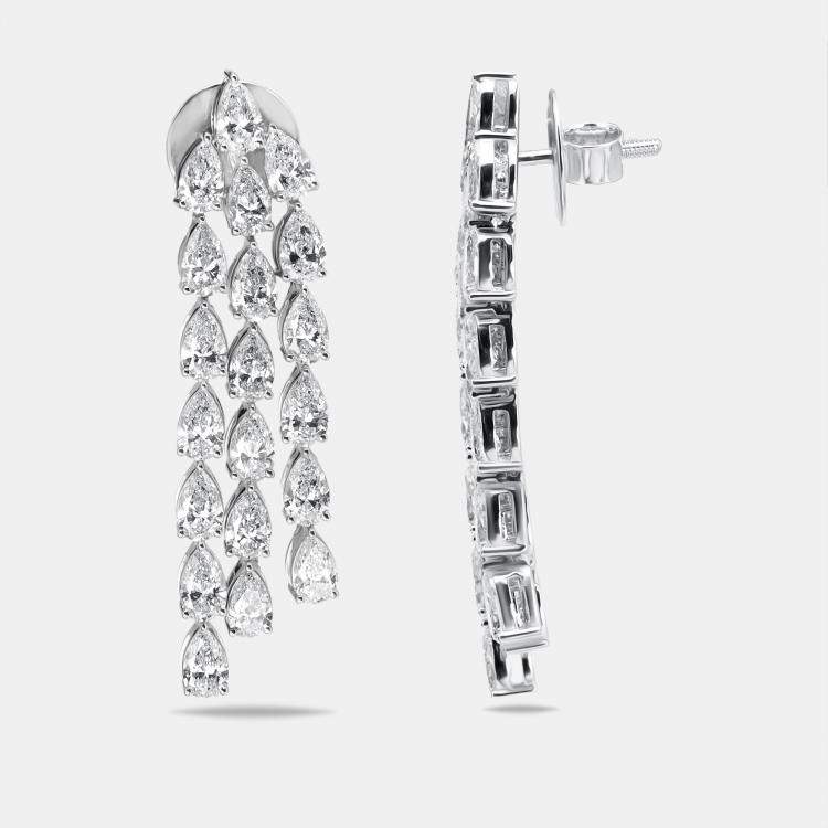 Pre Owned 7 cts Pear Lab Grown Diamond 18k White Gold Earrings