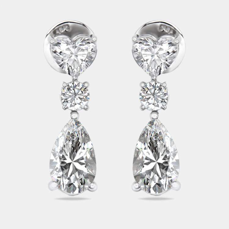 Pre Owned 3.7 cts Pear, Round and Heart Lab Grown Diamond 18k White Gold Earrings
