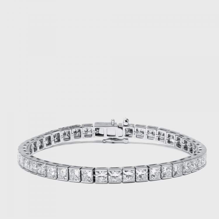 Pre Owned 13 cts Princess Lab Grown Diamond 18k White Gold Bracelet