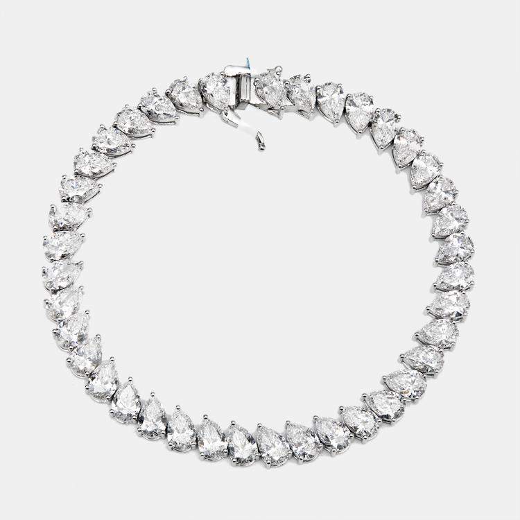 Pre Owned 14 cts Pear Lab Grown Diamond 18k White Gold Bracelet