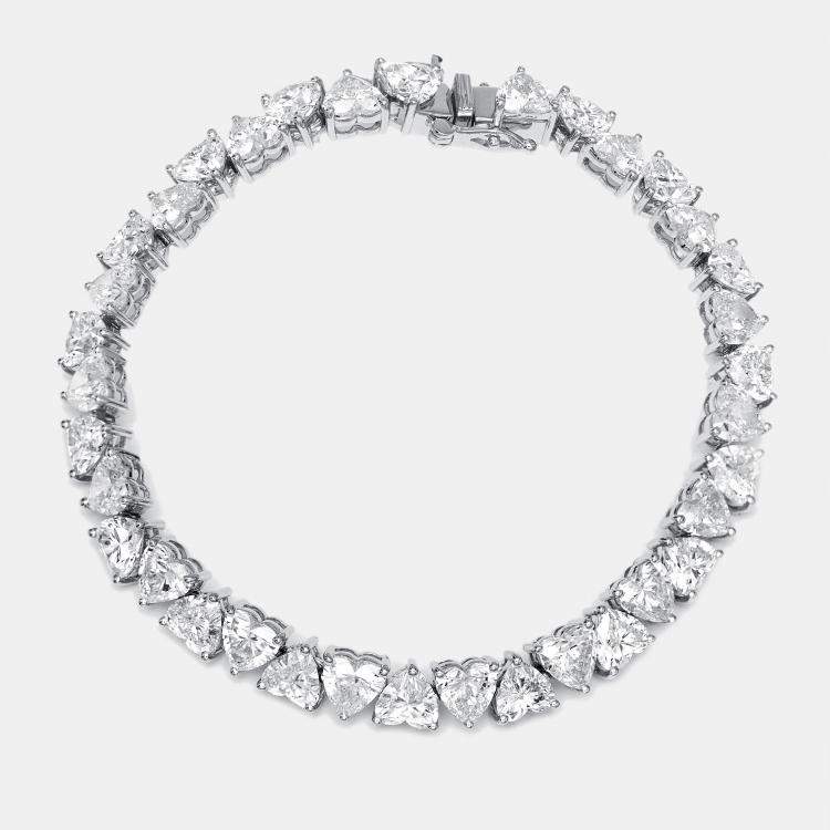 Pre Owned 15.5 cts Heart Lab Grown Diamond 18k White Gold Bracelet