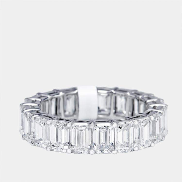 Pre Owned 6.5 cts Emerald Cut Lab Grown Diamond 18k White Gold Eternity Ring Size 51