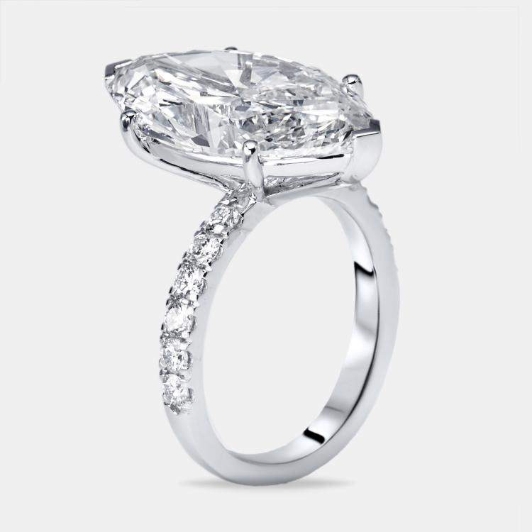 Pre Owned 9.5 cts Marquise Round Lab Grown Diamond 18k White Gold Ring Size 51