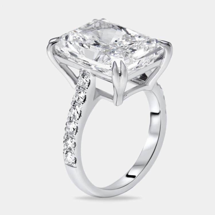 Pre Owned 10.3 cts Radiant Trapezoid Lab Grown Diamond 18k White Gold Ring Size 51