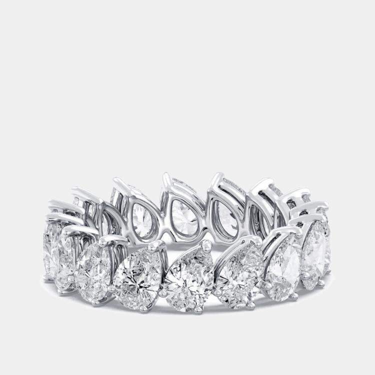 Pre Owned 5 cts Pear Lab Grown Diamond 18k White Gold Eternity Ring Size 52