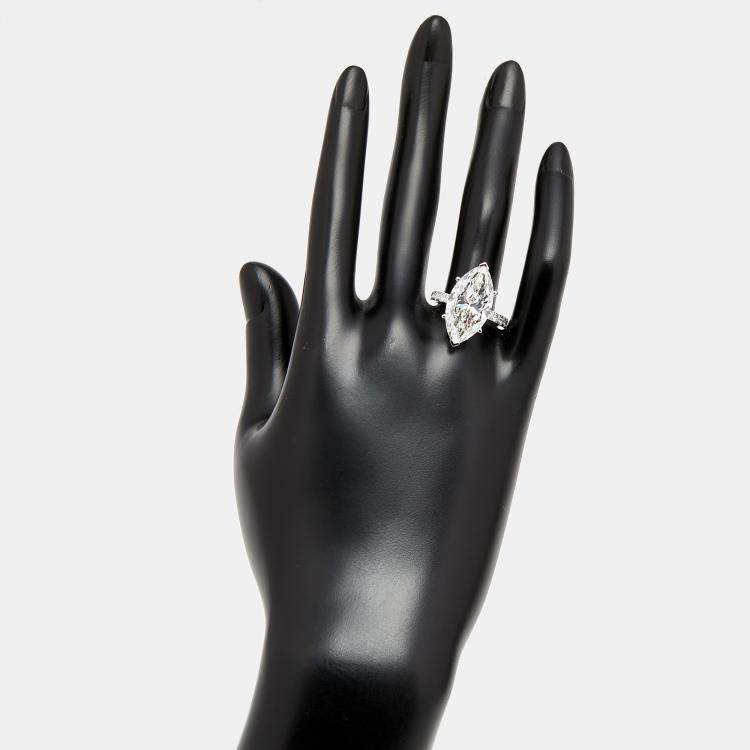 Pre Owned 9.5 cts Marquise Round Lab Grown Diamond 18k White Gold Ring Size 53