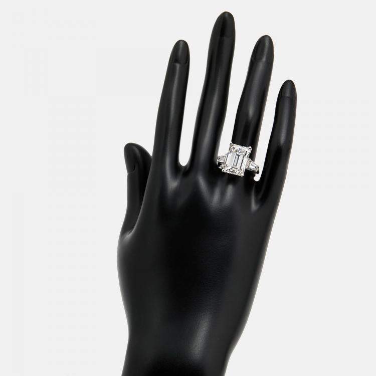 Pre Owned 10 cts Emerald Cut Trapezoid Lab Grown Diamond 18k White Gold Ring Size 53