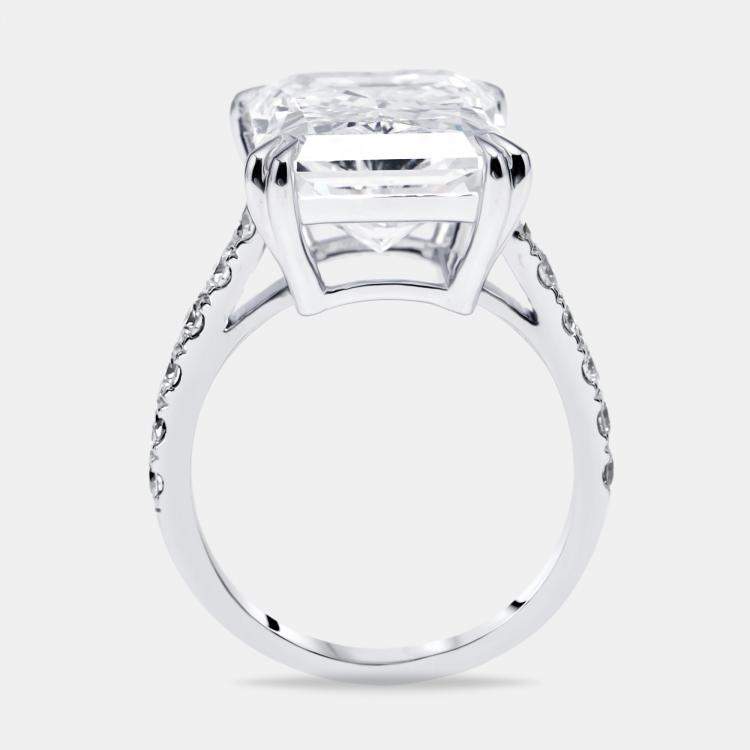 Pre Owned 10.3 cts Radiant Trapezoid Lab Grown Diamond 18k White Gold Ring Size 53