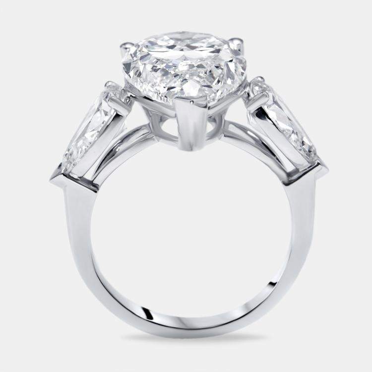 Pre Owned 9 cts Pear Lab Grown Diamond 18k White Gold Ring Size 53