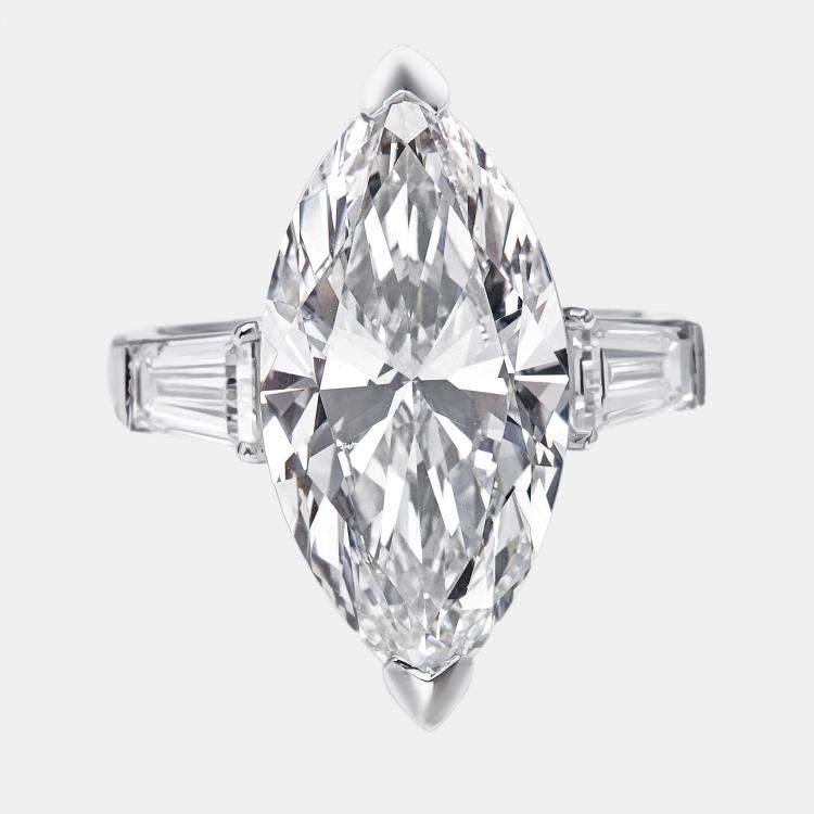 Pre Owned 9 cts Marquise Trapezoid Lab Grown Diamond 18k White Gold Ring Size 54