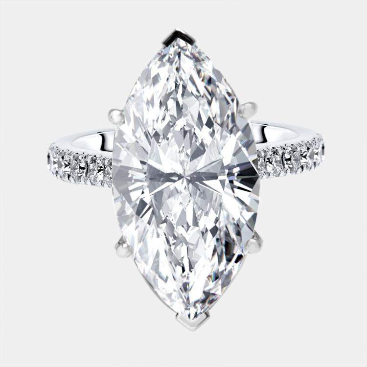 Pre Owned 9.5 cts Marquise Round Lab Grown Diamond 18k White Gold Ring Size 54