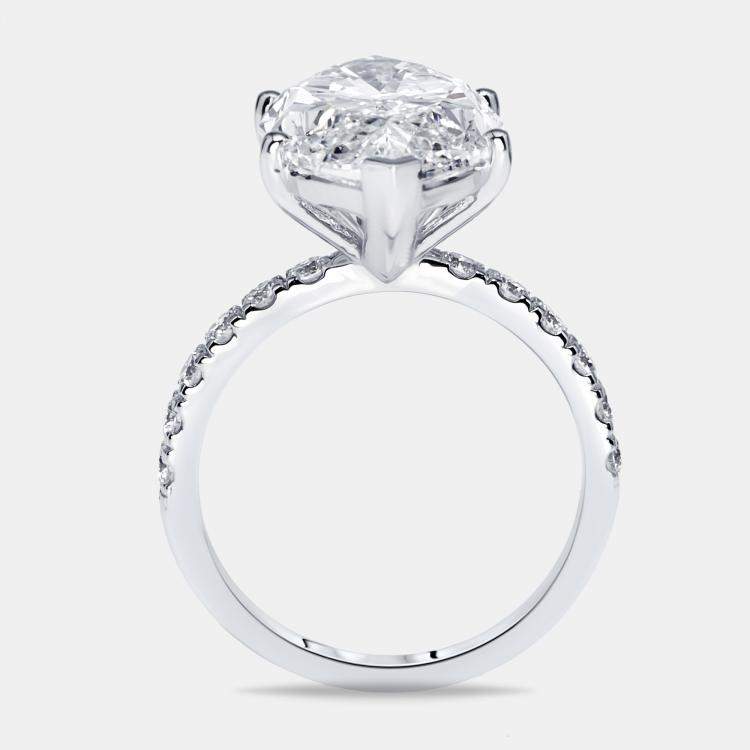 Pre Owned 9.5 cts Marquise Round Lab Grown Diamond 18k White Gold Ring Size 54