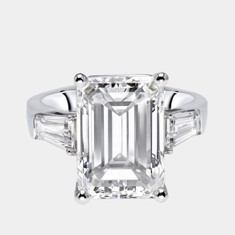 Pre Owned 10 cts Emerald Cut Trapezoid Lab Grown Diamond 18k White Gold Ring Size 54