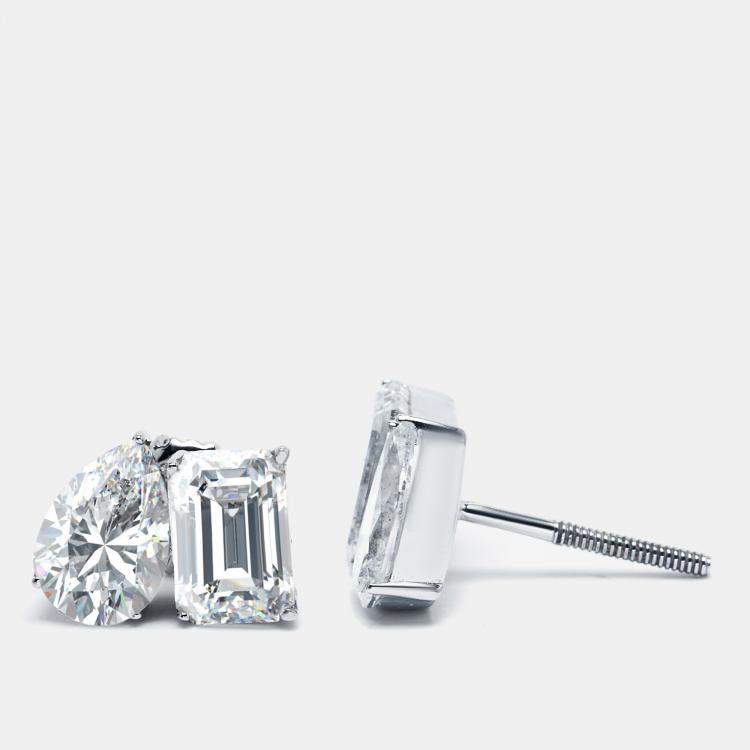 Pre Owned 2.00 cts Pear and Emerald Cut Lab Grown Diamonds 18k White Gold Earrings