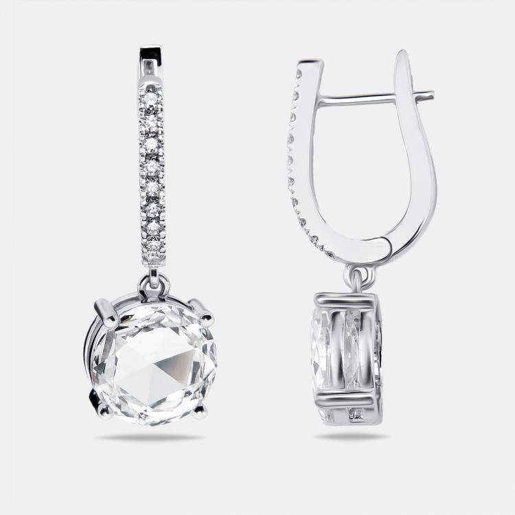 Pre Owned 6.4 cts Modified Round Lab Grown Diamonds 18k White Gold Earrings