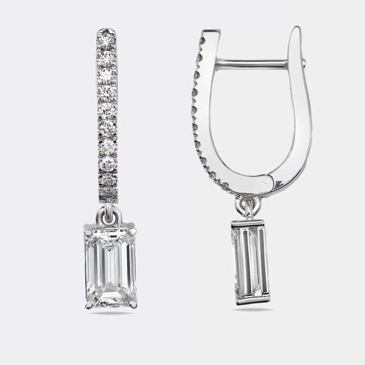 Pre Owned 2.3 cts Emerald Cut Round Lab Grown Diamonds 18k White Gold Earrings