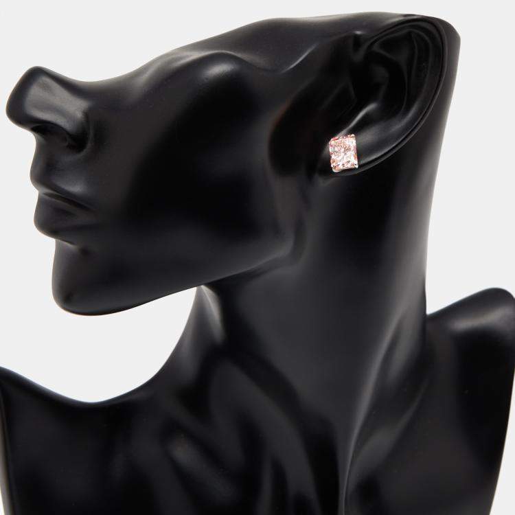 Pre Owned 6 cts Pink Radiant Lab Grown Diamonds 18k White Gold Earrings