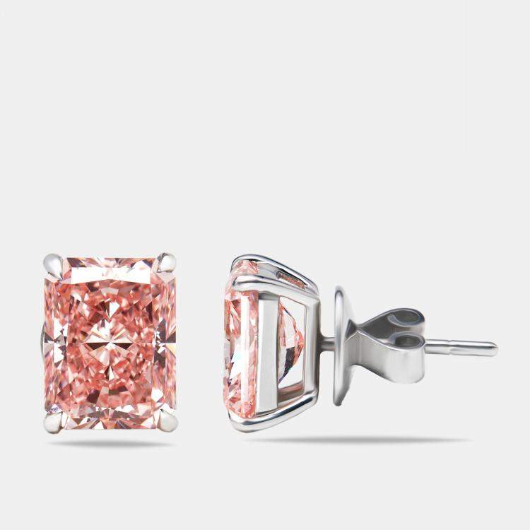 Pre Owned 6 cts Pink Radiant Lab Grown Diamonds 18k White Gold Earrings