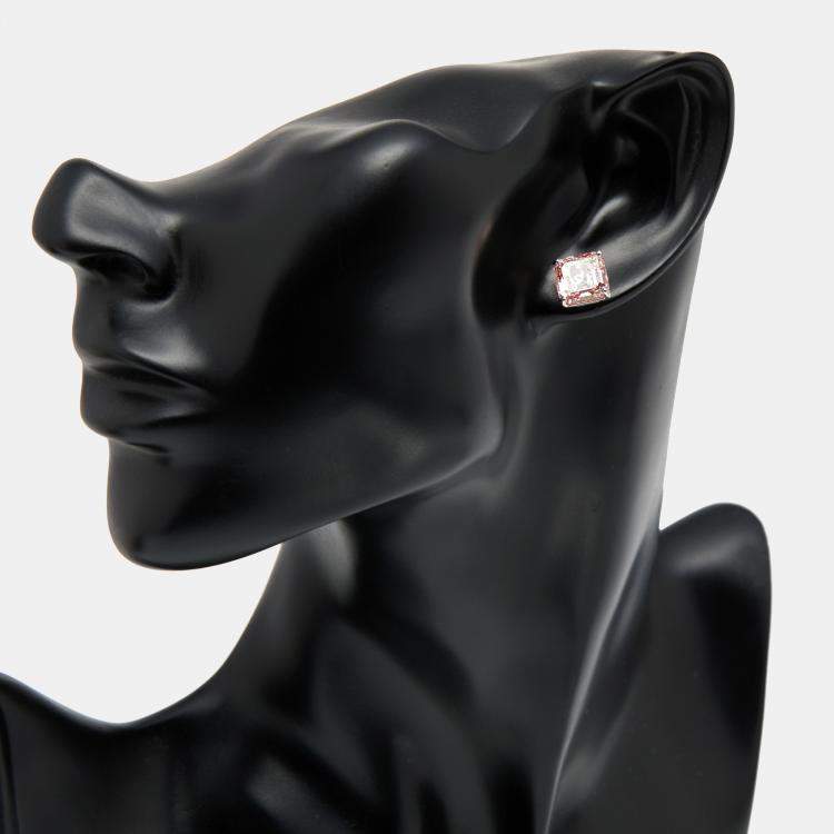 Pre Owned 7.6 cts Pink Asscher Cut Lab Grown Diamonds 18k White Gold Earrings