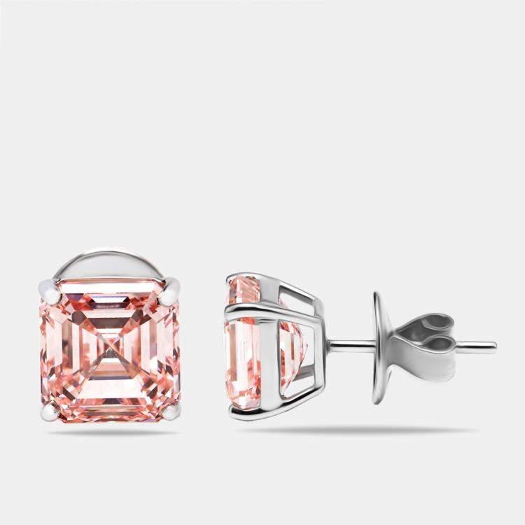 Pre Owned 7.6 cts Pink Asscher Cut Lab Grown Diamonds 18k White Gold Earrings