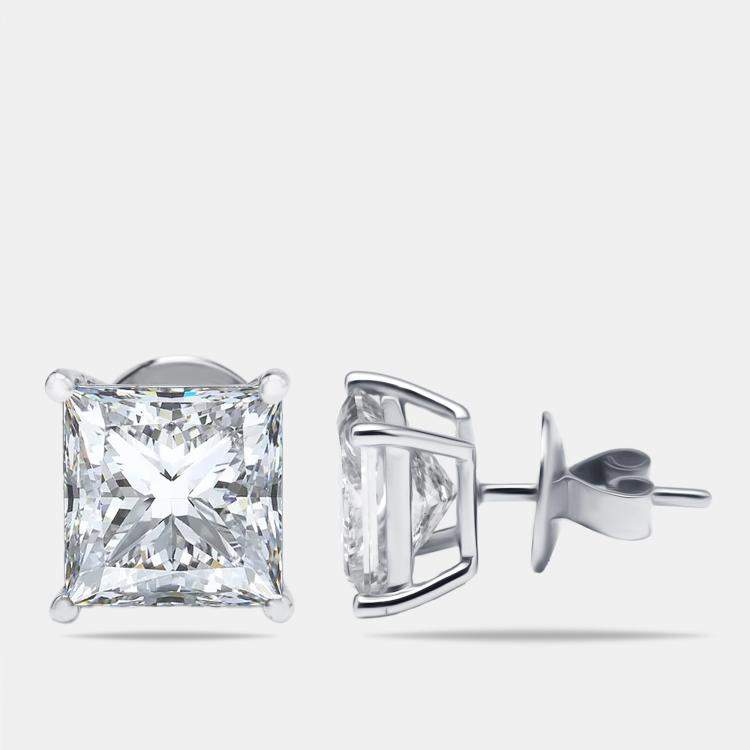 Pre Owned 7.00 cts Princess Lab Grown Diamonds 18k White Gold Earrings