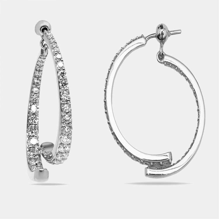 Pre Owned 2.1 cts Round Lab Grown Diamonds 18k White Gold Earrings