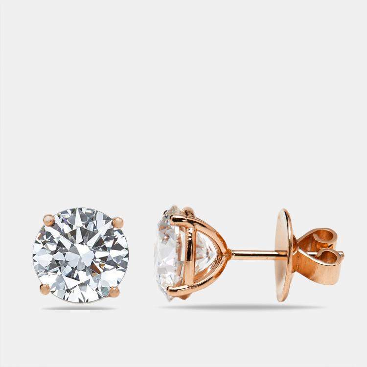 Pre Owned 6 cts Round Lab Grown Diamonds 18k Rose Gold Earrings