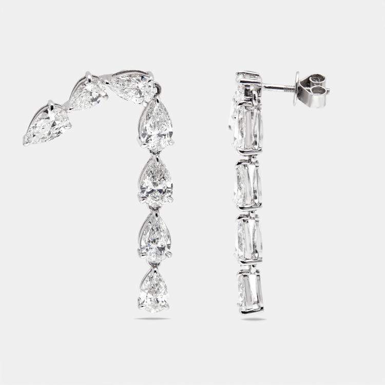 Pre Owned 8.00 cts Pear Lab Grown Diamonds 18k White Gold Earrings
