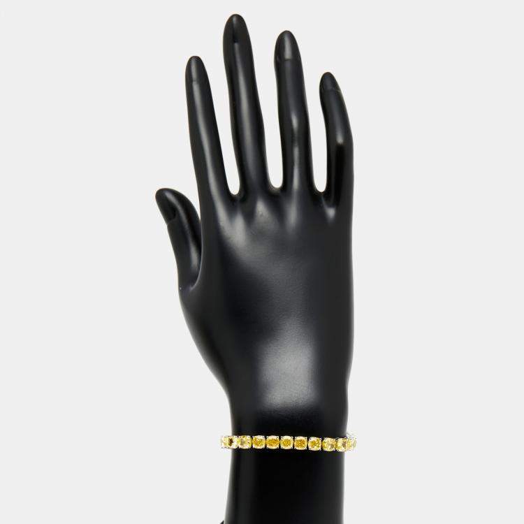 Pre Owned 27 cts Intense Yellow Cushion Lab Grown Diamonds 18k White Gold Bracelet