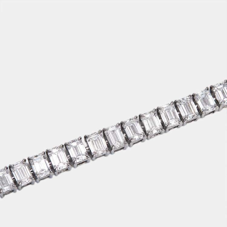 Pre Owned 11.5 cts Emerald Cut Lab Grown Diamonds 18k White Gold Bracelet