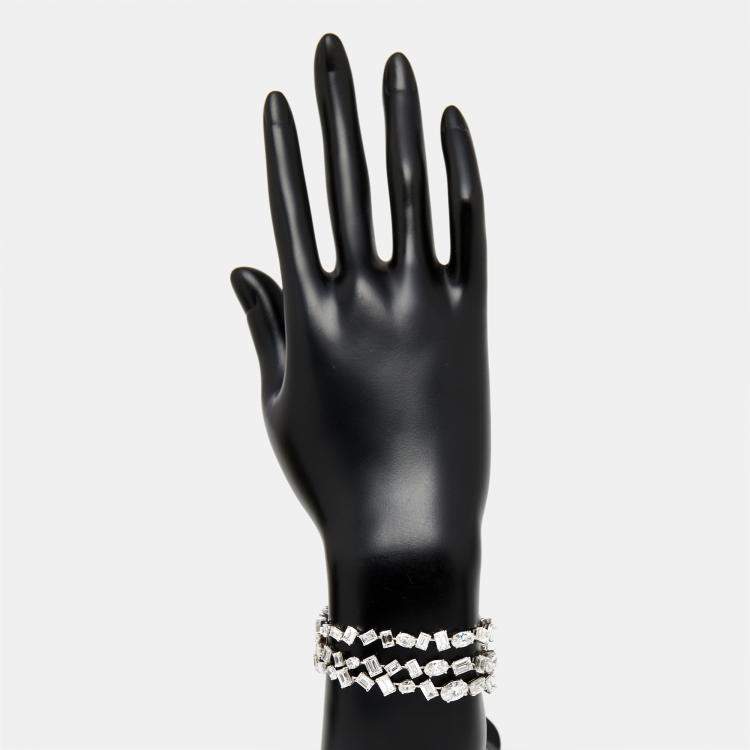 Pre Owned سوار من الذهب الأبيض عيار 18 بقطع زمرد بيضاوي بألماس معملي بوزن 29 قيراط