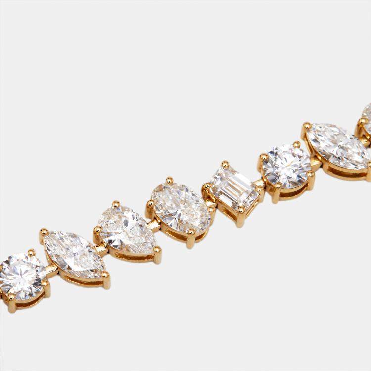 Pre Owned 11.3 cts Mix shape Lab Grown Diamonds 18k Yellow Gold Bracelet