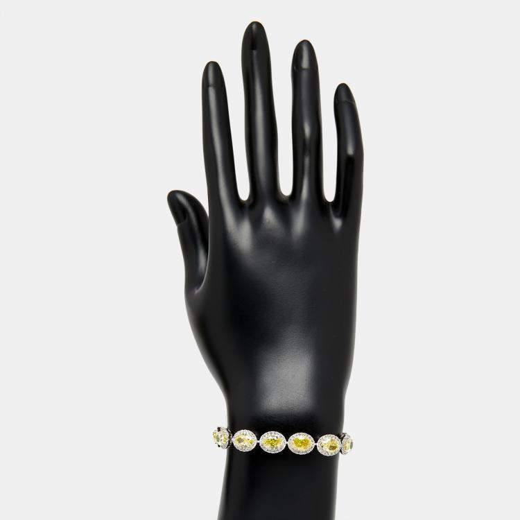 Pre Owned 21.00 cts Intense Yellow Oval Round Lab Grown Diamonds 18k White Gold Bracelet