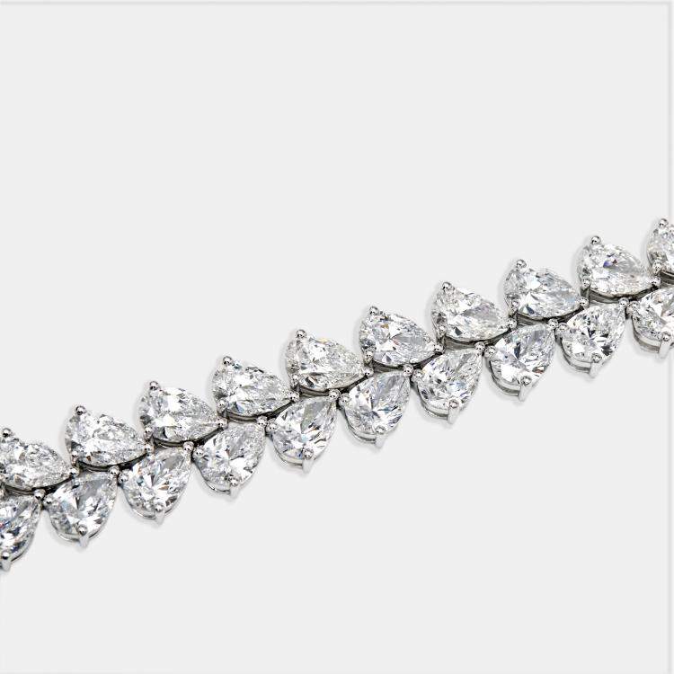 Pre Owned 35.00 cts Pear Lab Grown Diamonds 18k White Gold Bracelet