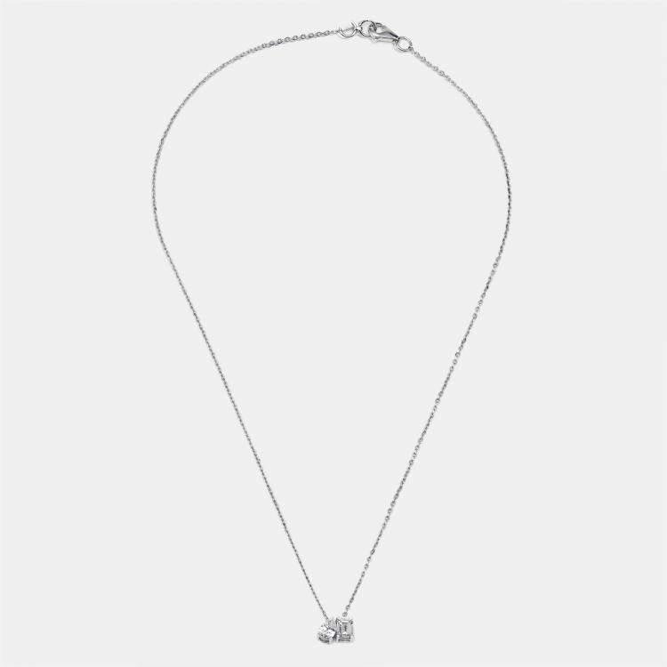 Pre Owned 0.90 cts Pear Emerald Cut Lab Grown Diamonds 18k White Gold Necklace