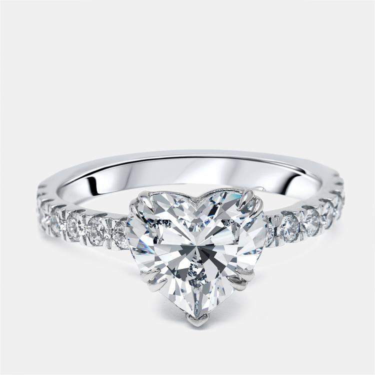 Pre Owned 2.4 cts Heart, Round Lab Grown Diamonds 18k White Gold Ring Size 50
