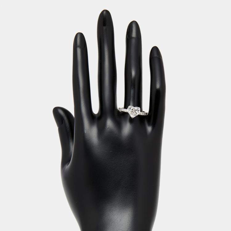 Pre Owned 2.4 cts Heart, Round Lab Grown Diamonds 18k White Gold Ring Size 50