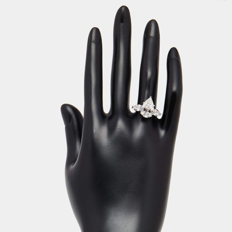 Pre Owned 4.5 cts Pear Lab Grown Diamonds 18k White Gold Ring Size 50